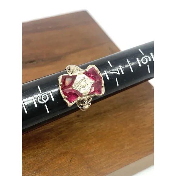 Filigree Pink Gemstone Diamond Cocktail Ring 14k White Gold Women's Size 8
